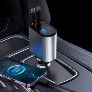 Výkonná 100W rýchlonabíjacia nabíjačka pre telefóny do auta s dvoma káblami USB-C a voltmetrom Užsisakykite Trendai.lt 17