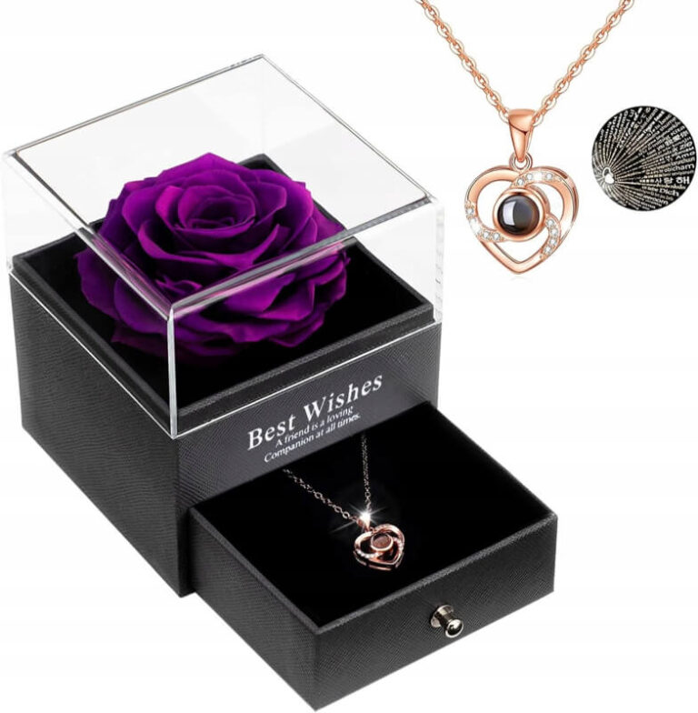 Šperkovnica s ružou a náhrdelníkom so slovom Láska 100 jazykov Užsisakykite Trendai.lt 4