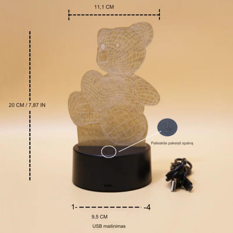 Nočná lampa s 3D efektom medveďa a diaľkovým ovládaním Užsisakykite Trendai.lt 9