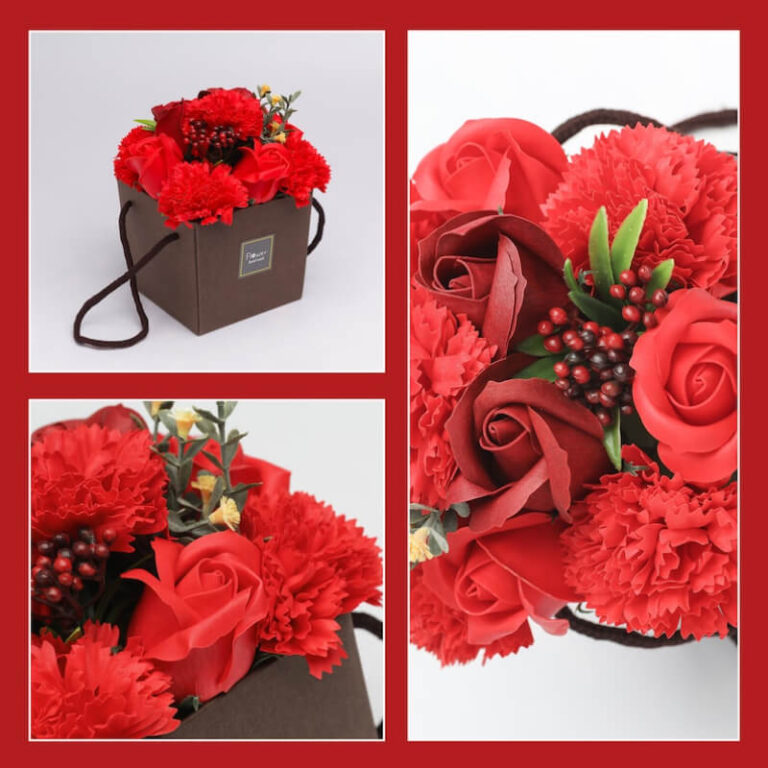 Vonná kytica mydlových ruží a karafiátov v krabičke Užsisakykite Trendai.lt 4