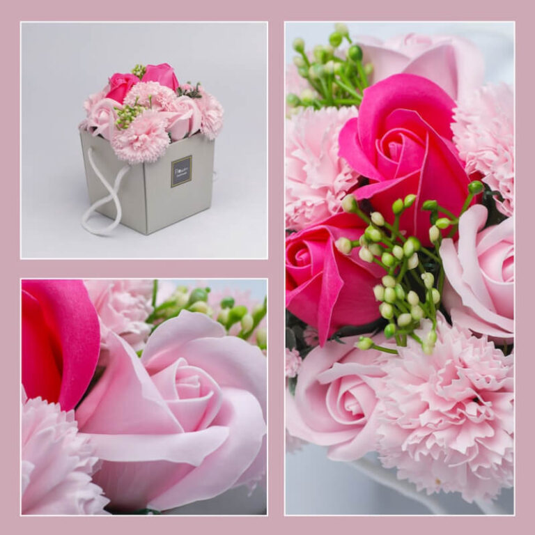 Vonná kytica mydlových ruží a karafiátov v krabičke Užsisakykite Trendai.lt 5