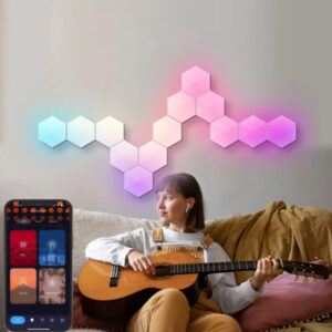 Inteligentné šesťuholníkové pripojiteľné RGB LED nástenné svietidlo s ovládaním pomocou aplikácie Užsisakykite Trendai.lt 18